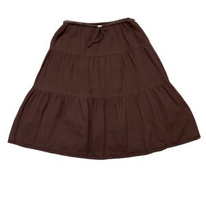 Spirit Brown Tiered Linen Skirt Drawstring‎ Waist